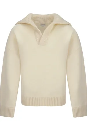 Bottega Veneta Swetry, Mężczyzna, Beżowy, S, Wełniany Sweter z Dekoltem V Męska Moda