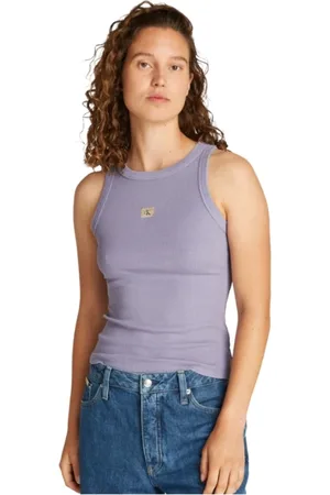 Calvin Klein Koszulki, Kobieta, Fioletowy, L, Fioletowy Obcisły Top