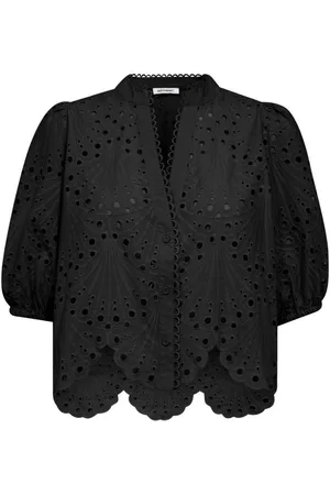 Co`Couture Bluzki, Kobieta, Czarny, XS, Czarna Haftowana Bluzka z Anglaise