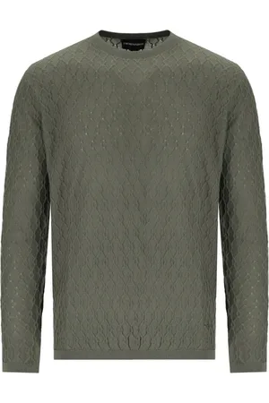 Emporio Armani Swetry, Mężczyzna, Zielony, L, Militarny Zielony Sweter z Diametrowym Wzorem