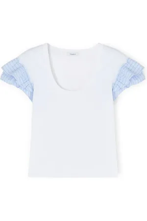 Motivi Koszulki, Kobieta, Biały, XS, Bawełna, T-shirt z falbanami na rękawach