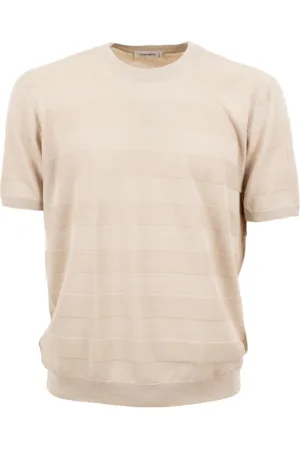 KANGRA CASHMERE Koszulki, Mężczyzna, Beżowy, S, T-shirt z okrągłym dekoltem
