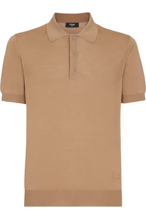 Fendi Koszulki, Mężczyzna, brązowy, M, Polo z Wełny z Wytłoczonym Detalem