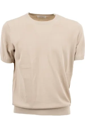 KANGRA CASHMERE Koszulki, Mężczyzna, Beżowy, XL, T-shirt z okrągłym dekoltem i krótkim rękawem