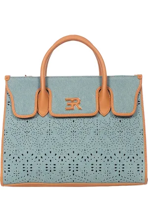 ERMANNO SCERVINO Torebki, Kobieta, Niebieski, ONE SIZE, Poliester, Perforowana Koronkowa Torba na Zakupy z Wykończeniem z Ekoskóry
