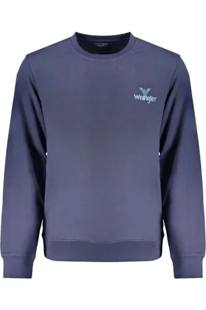 Wrangler Bluzy, Mężczyzna, Niebieski, M, Niebieski Bawełniany Sweter z Okrągłym Dekoltem