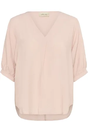 Cream Bluzki, Kobieta, Różowy, S, Bawełna, Prosta bluzka z dekoltem w serek w kolorze Sepia Rose
