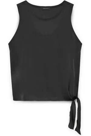 Fiorella rubino Koszulki, Kobieta, Czarny, 3XL, Poliester, Top z satyny z węzłem