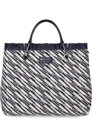 Emporio Armani Torebki, Kobieta, Niebieski, ONE SIZE, Poliester, Niebieska i Biała Pleciona Torba na Zakupy