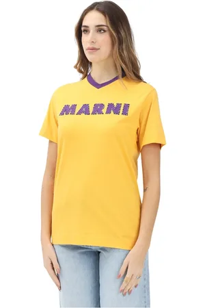 Marni Koszulki, Kobieta, Żółty, XS, Bawełna, Żółty T-shirt z fioletowym logo