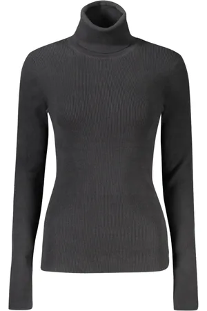Calvin Klein Swetry, Kobieta, Czarny, L, Czarny sweter z długim rękawem i logo