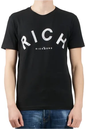 John Richmond Koszulki, Mężczyzna, Czarny, XL, T-shirt z nadrukiem logo