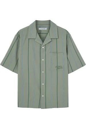Maison Kitsuné Koszule, Mężczyzna, Zielony, L, Paski Zielona Koszula z Logo