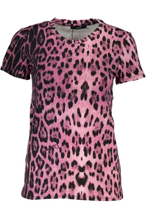 Roberto Cavalli Koszulki, Kobieta, Różowy, XS, T-shirt z nadrukiem i logo