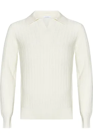 Malo Swetry, Mężczyzna, Biały, 2XL, Biała sweter z dekoltem w serek i splotem rybi ogon