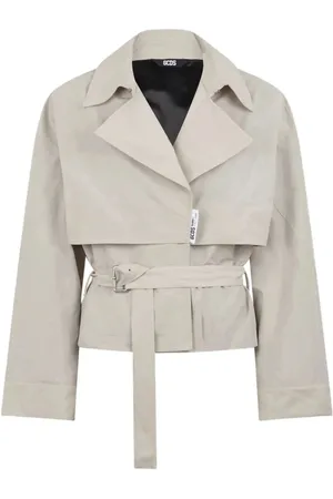 GCDS Płaszcze, Kobieta, Beżowy, L, Nylon, Beżowy Nylonowy Pasek Krótki Trench
