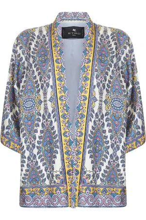 Etro Swetry, Kobieta, Niebieski, L, Jedwabny sweter kimono z nadrukiem Paisley