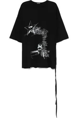ANN DEMEULEMEESTER Koszulki, Mężczyzna, Czarny, S, Czarna Koszulka z Dekoltem Crew i Wzorem Szkicu