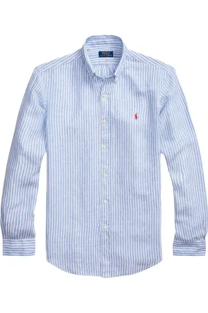 Ralph Lauren Koszule, Mężczyzna, Niebieski, XL, Niebieska lniana koszula z długim rękawem