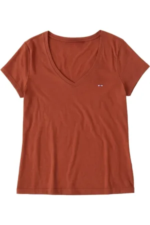 Eden Park Koszulki, Kobieta, Pomarańczowy, XL, T-shirt z dekoltem w serek i haftowanym logo