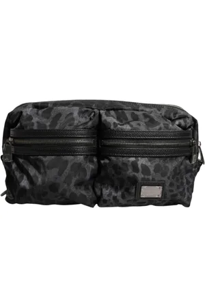 Dolce & Gabbana Torebki, Mężczyzna, Czarny, ONE SIZE, Nylon, Plecak na biodra z logo leoparda
