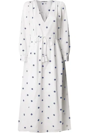 Pepe Jeans Sukienki, Kobieta, Biały, L, Haftowana Sukienka Midi z Dekoltem w Serek
