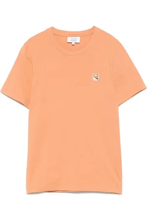 Maison Kitsuné Koszulki, Kobieta, Pomarańczowy, S, Beige Crew Neck Short Sleeves T-shirt