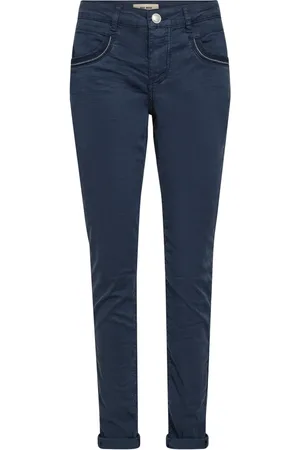 Mos Mosh Spodnie, Kobieta, Niebieski, W29, Bawełna, Spodnie Tapered Treasure Pant z haftem