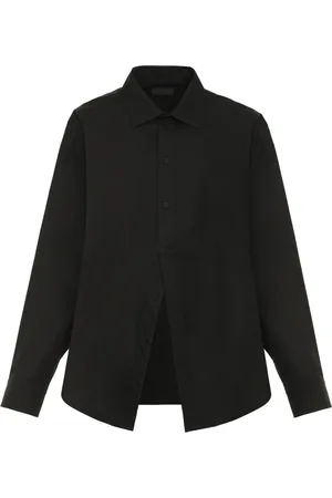 Balenciaga Bluzki, Kobieta, Czarny, S, Len, Haftowany bawełniany shirt z asymetrycznym dołem