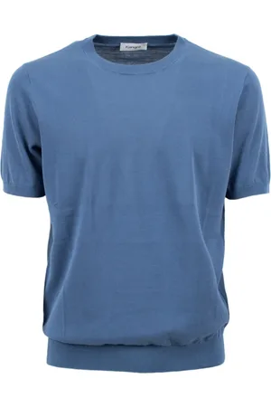 KANGRA CASHMERE Swetry, Mężczyzna, Niebieski, 3XL, T-shirt z Okrągłym Dekoltem i Krótkim Rękawem