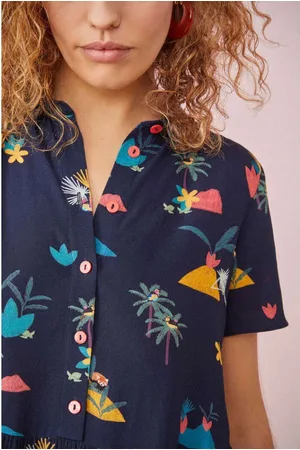Des Petits Hauts Sukienki, Kobieta, Niebieski, M, Hawajskie Sukienka Coco z Krótkimi Rękawami