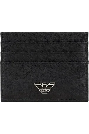 Emporio Armani Akcesoria, unisex, Czarny, ONE SIZE, Luksusowy Portfel na Karty z Skóry