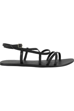 MANEBI Buty, Kobieta, Czarny, 39 EU, Czarny Skórzany Sandał z Paskiem na Kostkę