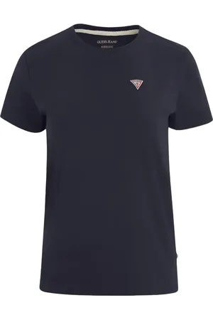 Guess Koszulki, Kobieta, Niebieski, XS, Bawełna, Czerwony T-shirt z logiem trójkąta