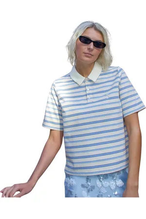 Crās Koszulki, Kobieta, Wielobarwność, XL, Bawełna, Bluza Polo w Paski w Kremowym Błękicie