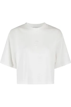 ANINE BING Koszulki, Kobieta, Biały, S, Monogram Cropped Tee Biały Haftowany Logo