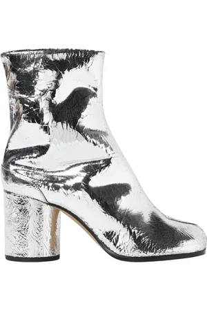 Maison Margiela Buty, Kobieta, Szary, 39 EU, Srebrne Złamane Skórzane Botki