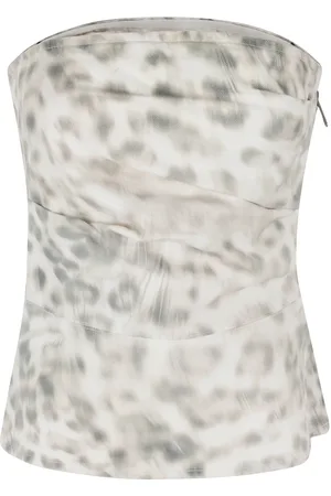 ROTATE Koszulki, Kobieta, Biały, 2XS, Denim, Dżinsowy Top z Wzorem Leoparda