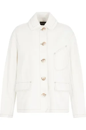 Emporio Armani Kurtki, Kobieta, Biały, M, Denim, Kremowa Kurtka z Denimu z Bawełny z Kontrastowymi Szwami