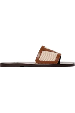VALENTINO GARAVANI Buty, Mężczyzna, brązowy, 40 EU, Len, Brązowe Skórzane Sandały z Detalami w Formie Klamerki
