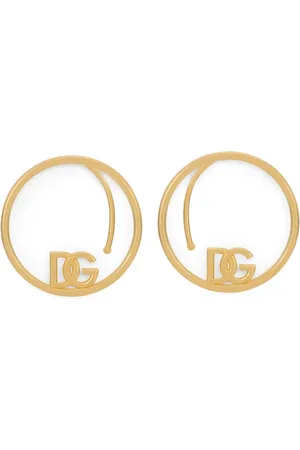 Dolce & Gabbana Akcesoria, Kobieta, Żółty, ONE SIZE, Złote Biżuteria Kolczyki Grawerowany Logo