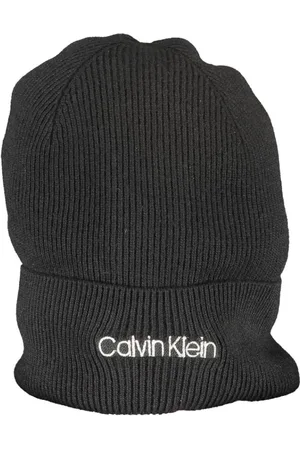 Calvin Klein Akcesoria, Kobieta, Czarny, ONE SIZE, Czarna Wełniana Czapka z Haftem
