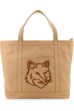 Maison Kitsuné Torebki, Mężczyzna, Beżowy, ONE SIZE, Torba na zamek z haftem Fox Head
