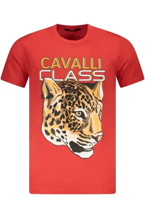 Roberto Cavalli Koszulki, Mężczyzna, Czerwony, 2XL, Kolorowy T-shirt z Bawełny