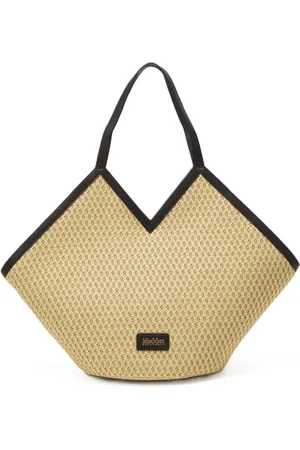 Max Mara Torebki, Kobieta, Beżowy, ONE SIZE, Torba plażowa ze słomką i dekoracyjnym wzorem