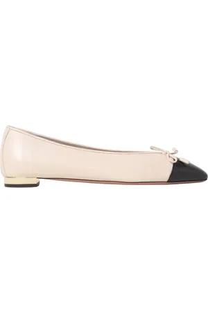 Aquazzura Buty, Kobieta, Beżowy, 38 1/2 EU, Białe skórzane baleriny z kokardą