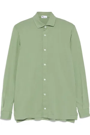 DoppiaA Koszule, Mężczyzna, Zielony, 2XL, Len, Zielona Koszula z Guzikami