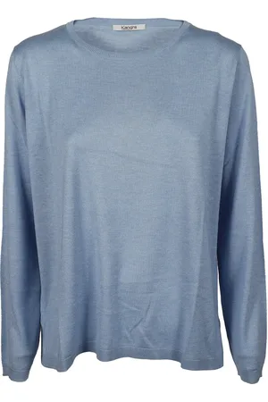 KANGRA CASHMERE Swetry, Kobieta, Niebieski, S, Kaszmir, Jedwabno-kaszmirowy sweter w kolorze błękitnym
