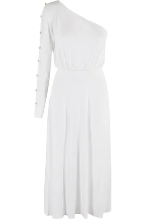 Elisabetta Franchi Sukienki, Kobieta, Biały, S, Ivory One-Shoulder Sukienka Midi