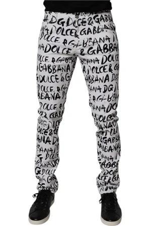 Dolce & Gabbana Jeansy, Mężczyzna, Biały, M, Denim, Logo Print Skinny Denim Jeansy